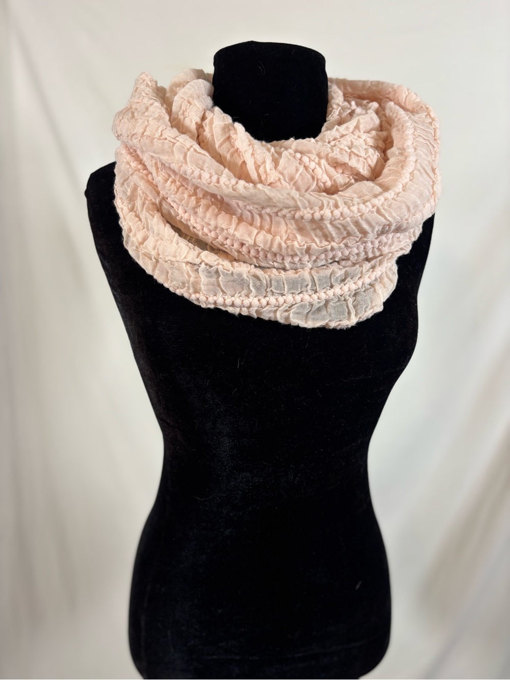 Blush Pink Ruffle Infinity Scarf CrinkleTexture Coquette Romantic Lagenlook Cowl